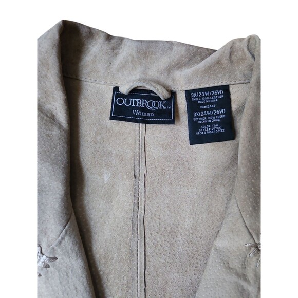 Outbrook Suede Jacket Women's Size 3X Crochet Patchwork Boho Cottage Tan Hippie - Picture 6 of 9